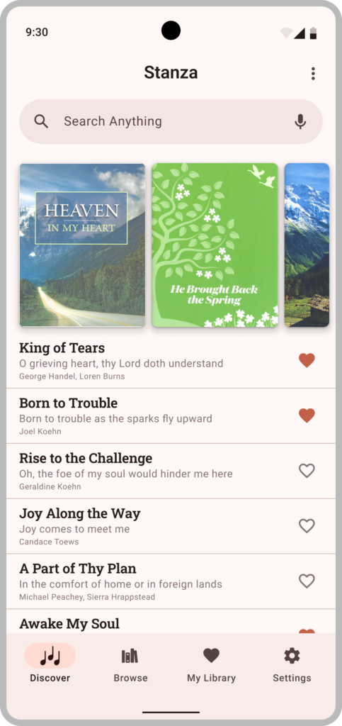 Mockup of the Discover screen on Android in light mode